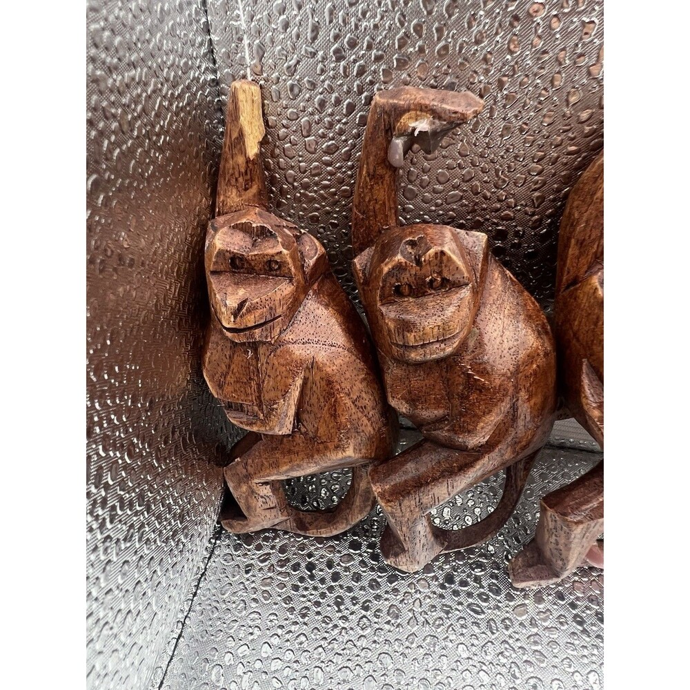 Hand Carved Wood Hanging Monkey Set Indonesia
